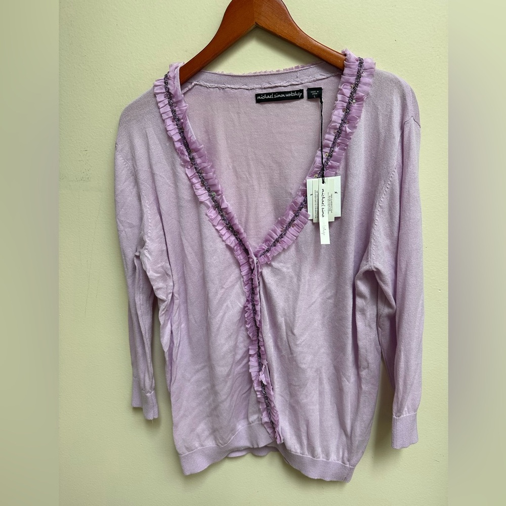 Michael Simon Workshop Lilac Ruffle Trim Cardigan